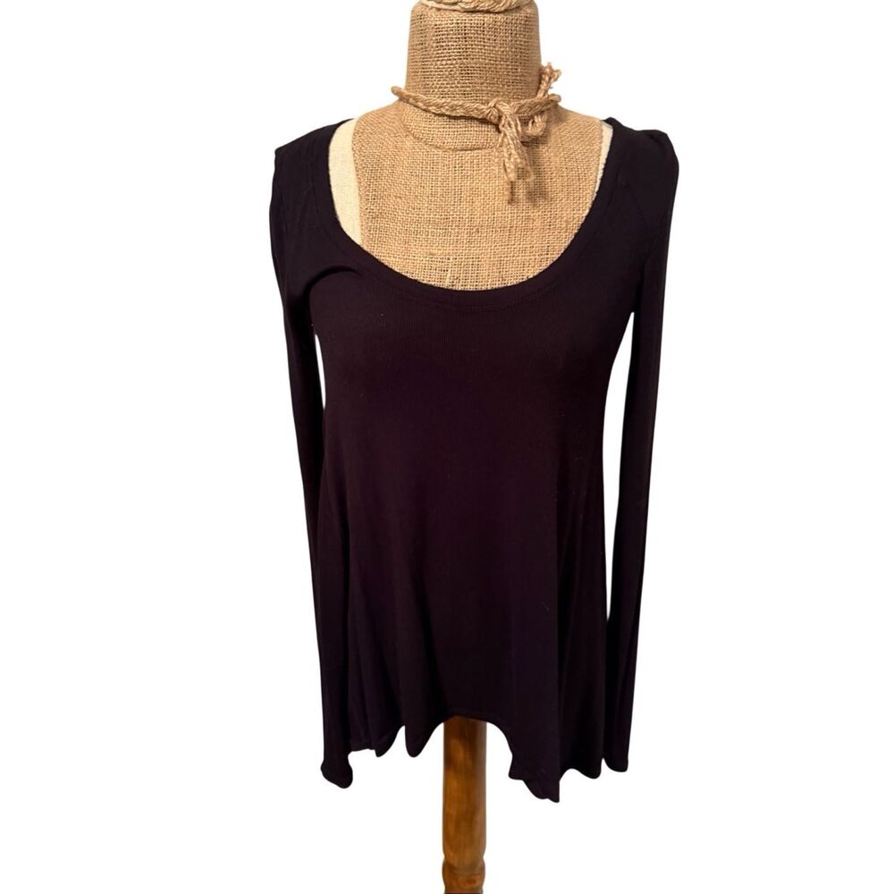 Free People shirt long sleeve ribbed swing top sz XS  black extra small